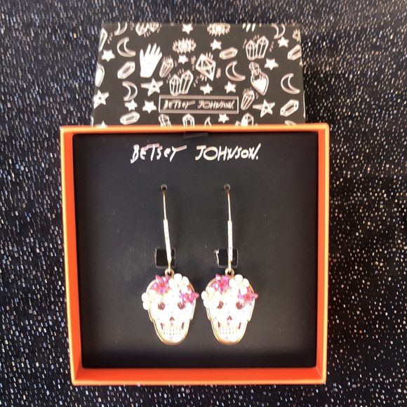 NEW Betsey Johnson Rhinestone Floral Skelton Hoop Earrings/For Halloween - Picture 14 of 16